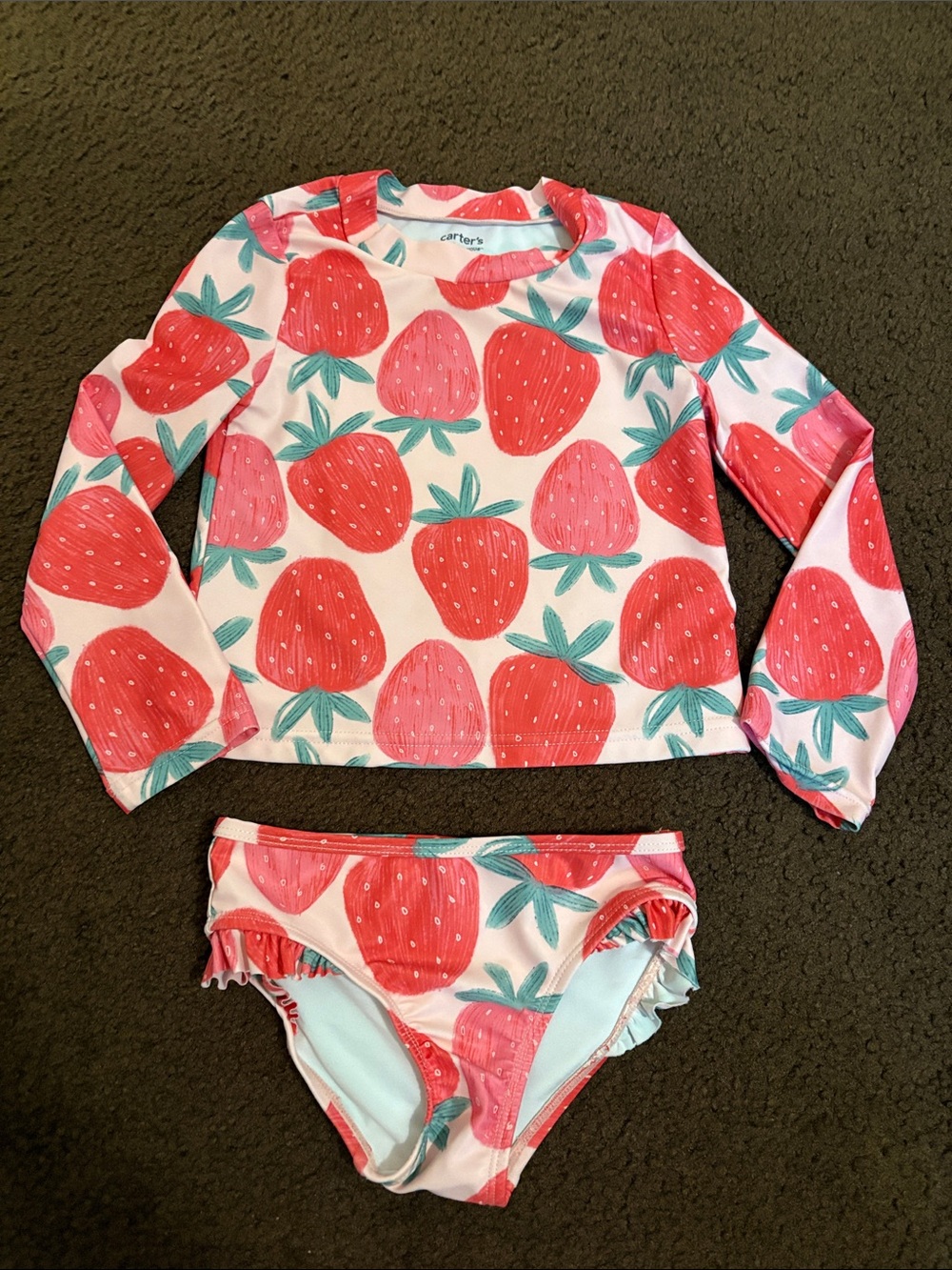 Carter's Pink and Red Strawberry Print Rash Guard Swim Set